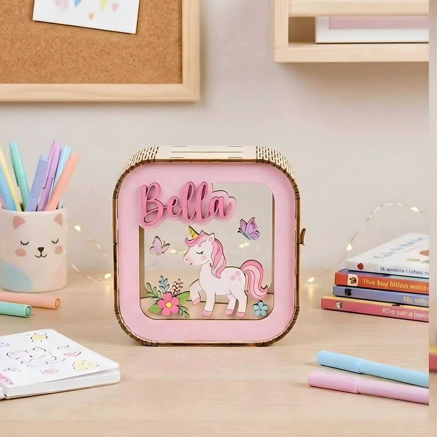 Personalized Kids Piggy Bank | Custom Name Wooden Money Box | Nursery Decor Savings Bank | Baby Shower Gift | Kids Coin Bank