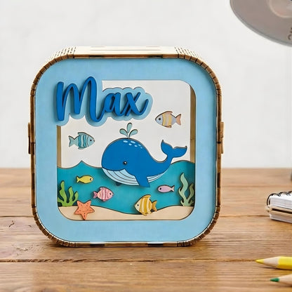 Personalized Kids Piggy Bank | Custom Name Wooden Money Box | Nursery Decor Savings Bank | Baby Shower Gift | Kids Coin Bank