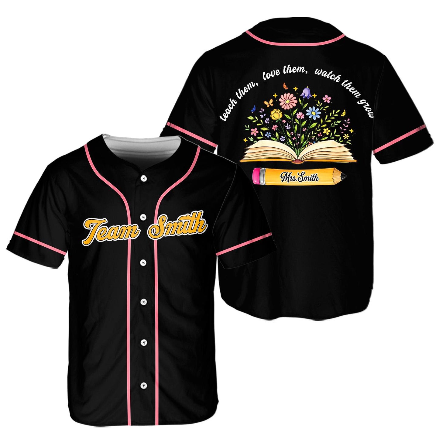 Custom Teacher Baseball Jersey, Personalized Teacher Team Shirt, Teach Love Them Watch Them Grow School Gift | QI42