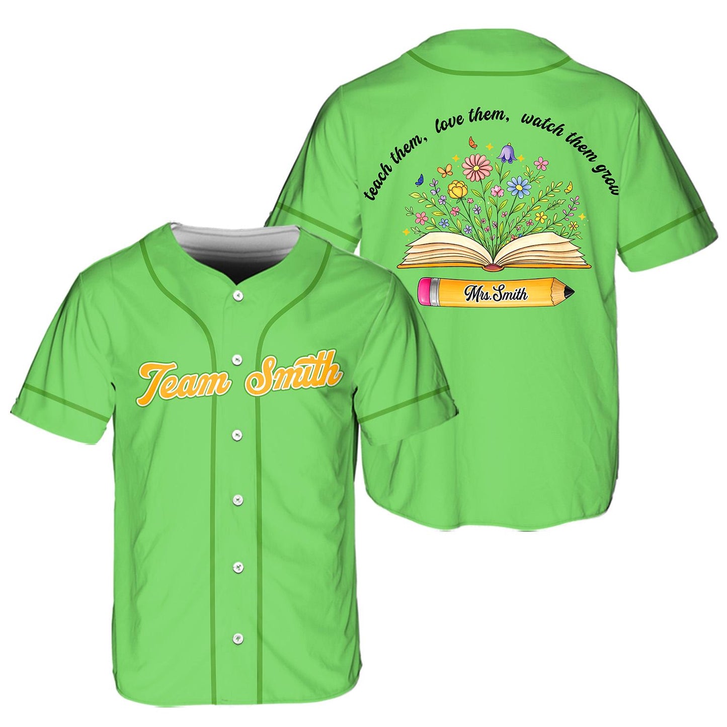 Custom Teacher Baseball Jersey, Personalized Teacher Team Shirt, Teach Love Them Watch Them Grow School Gift | QI42
