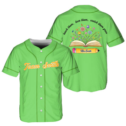 Custom Teacher Baseball Jersey, Personalized Teacher Team Shirt, Teach Love Them Watch Them Grow School Gift | QI42