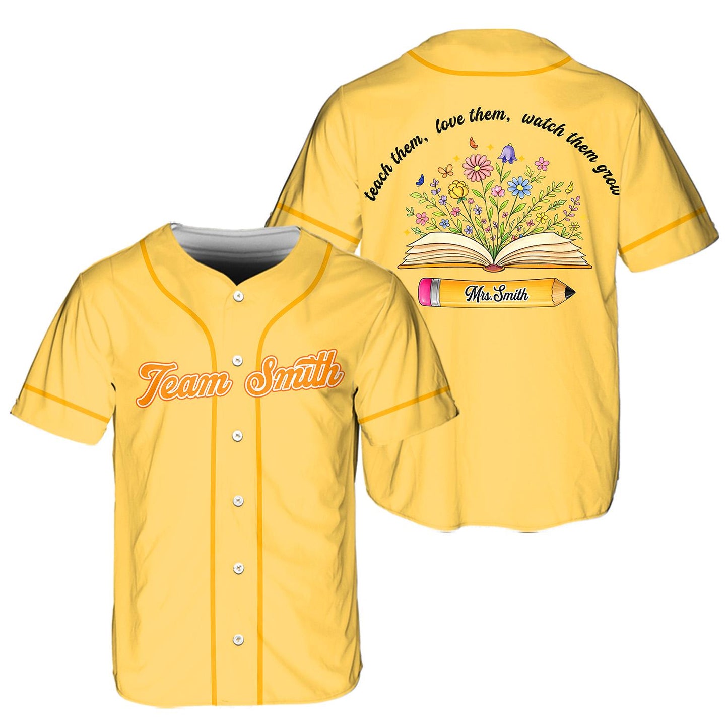 Custom Teacher Baseball Jersey, Personalized Teacher Team Shirt, Teach Love Them Watch Them Grow School Gift | QI42