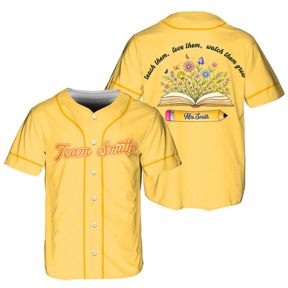 Custom Teacher Baseball Jersey, Personalized Teacher Team Shirt, Teach Love Them Watch Them Grow School Gift | QI42