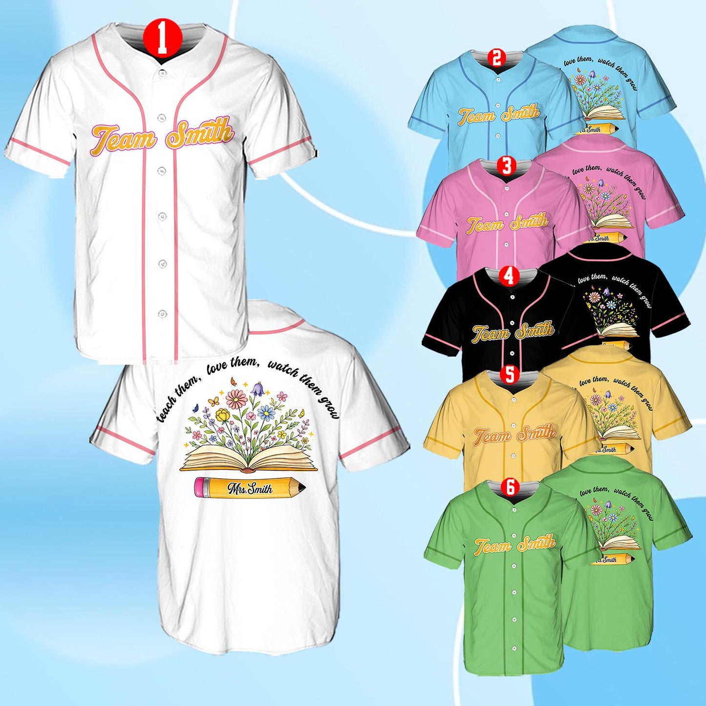 Custom Teacher Baseball Jersey, Personalized Teacher Team Shirt, Teach Love Them Watch Them Grow School Gift | QI42