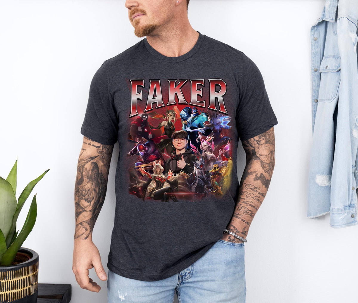 League of Legends Faker T1 Unisex T-Shirt, Esports Fan Apparel, Gift For Him Her, LoL Merch Shirt, Worlds Lck Msi Outfit (UPDATED VERSION) | JF28