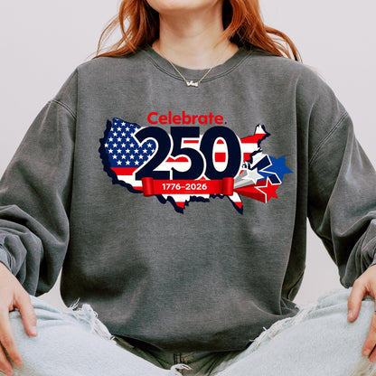 USA 250th Anniversary Shirt, Celebrate America 1776-2026 T-Shirt, Patriotic USA Map Tee, 4th of July Shirt, American Flag Shirt | MY58