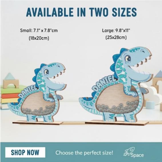 Personalized Dinosaur Piggy Bank for Kids, Blue Dino Money Bank, Custom Name Wooden Coin Bank, Kids Saving Box, Nursery Decor Gift