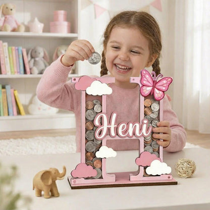 Personalized Letter Piggy Bank, Custom Name Coin Bank for Kids, Pink Initial Money Bank, Baby Girl Gift, Nursery Decor