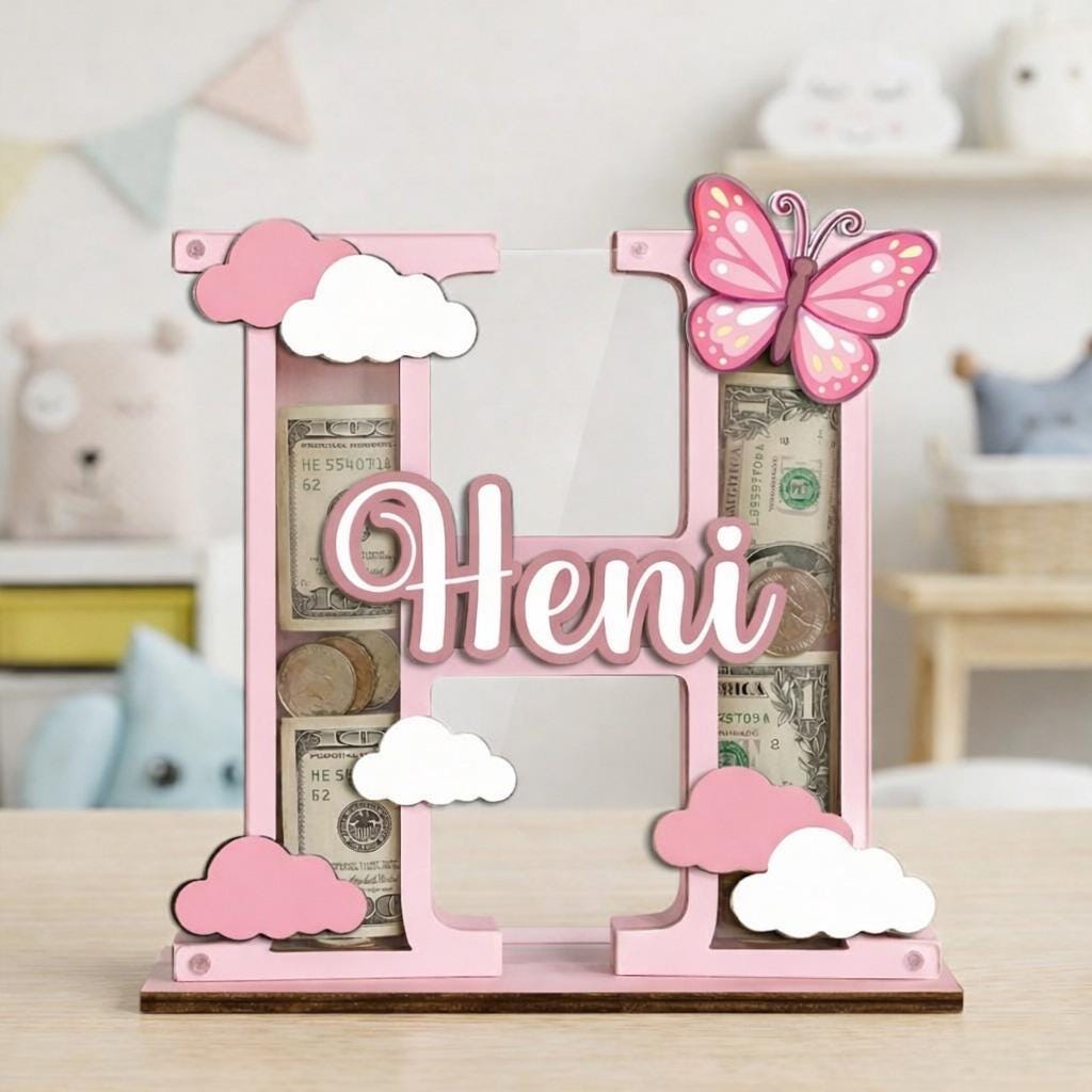Personalized Letter Piggy Bank, Custom Name Coin Bank for Kids, Pink Initial Money Bank, Baby Girl Gift, Nursery Decor