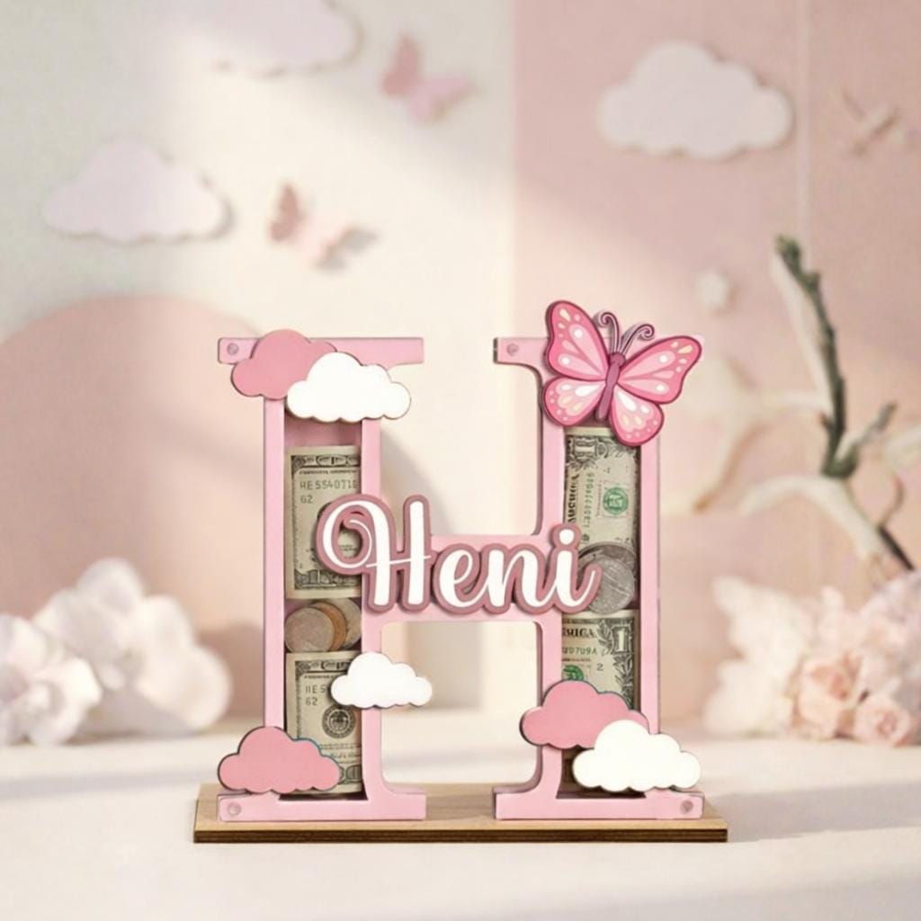 Personalized Letter Piggy Bank, Custom Name Coin Bank for Kids, Pink Initial Money Bank, Baby Girl Gift, Nursery Decor