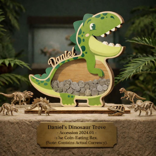 Personalized Dinosaur Piggy Bank with Name, Custom Wooden T-Rex Coin Bank, Kids Money Bank, Birthday Gift for Boys