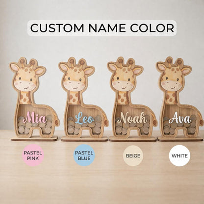 Personalized Giraffe Piggy Bank, Wooden Baby Bank with Name, Kids Money Saving Box, Nursery Decor, Custom Gift for Baby, Toddler Gift Idea