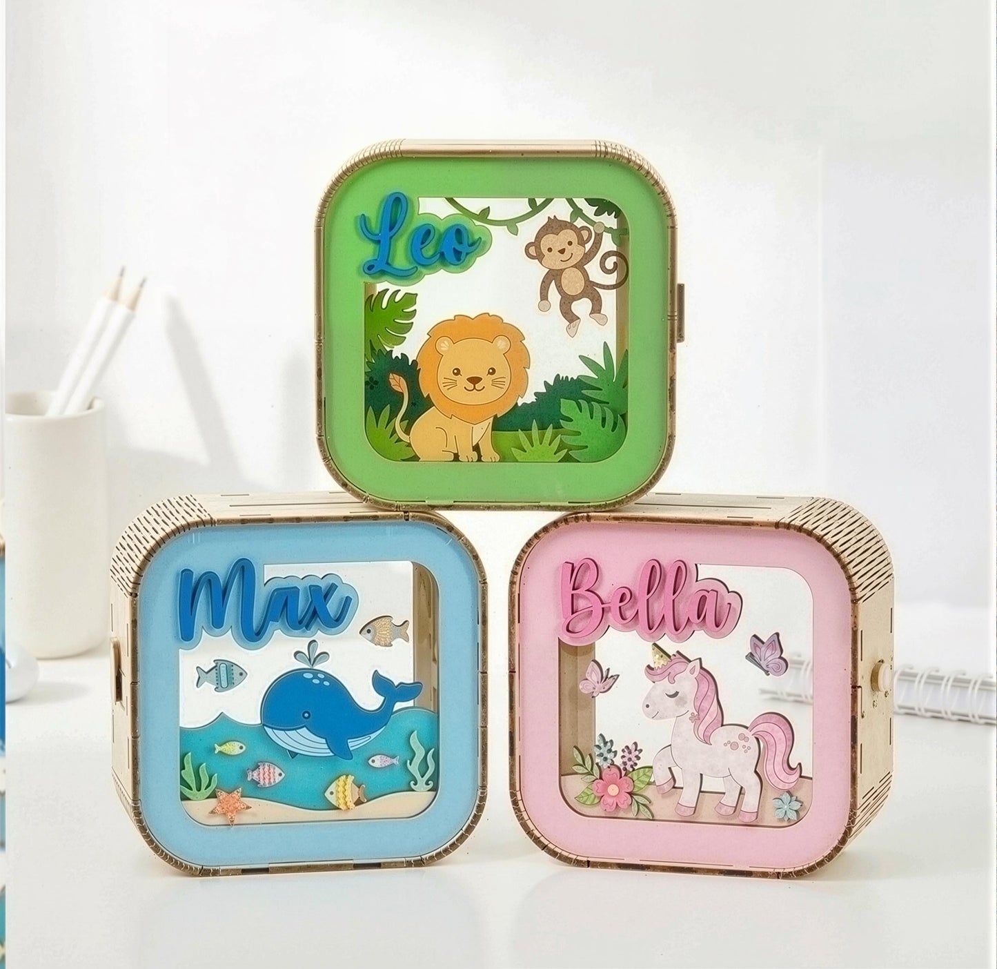 Personalized Kids Piggy Bank | Custom Name Wooden Money Box | Nursery Decor Savings Bank | Baby Shower Gift | Kids Coin Bank