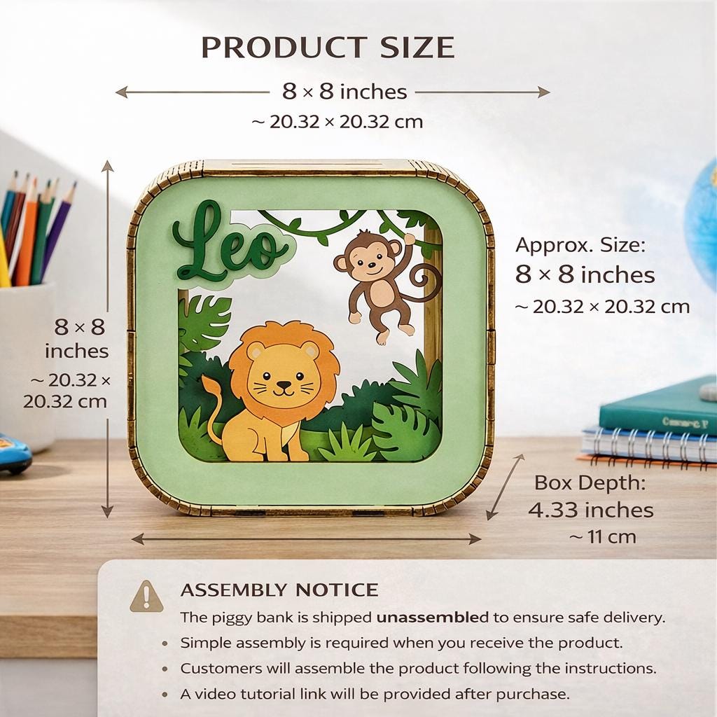 Personalized Kids Piggy Bank | Custom Name Wooden Money Box | Nursery Decor Savings Bank | Baby Shower Gift | Kids Coin Bank