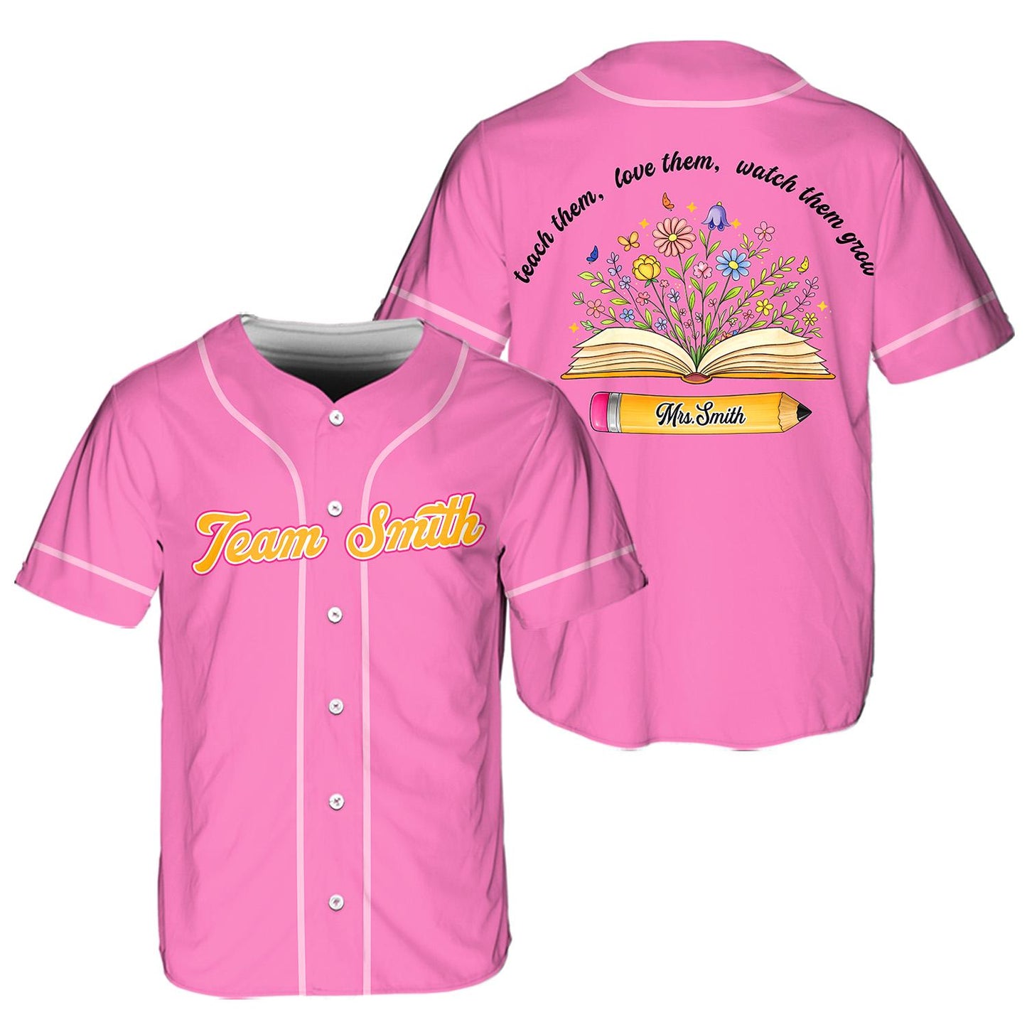 Custom Teacher Baseball Jersey, Personalized Teacher Team Shirt, Teach Love Them Watch Them Grow School Gift | QI42