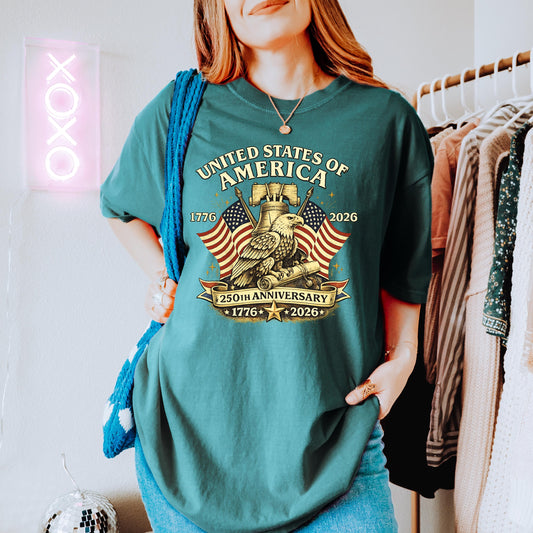 USA 250th Anniversary Comfort Colors Shirt, USA Flag Vintage T-Shirt, 1776 2026 Patriotic Eagle Tee,Liberty Bell Patriotic Shirt | IJ85