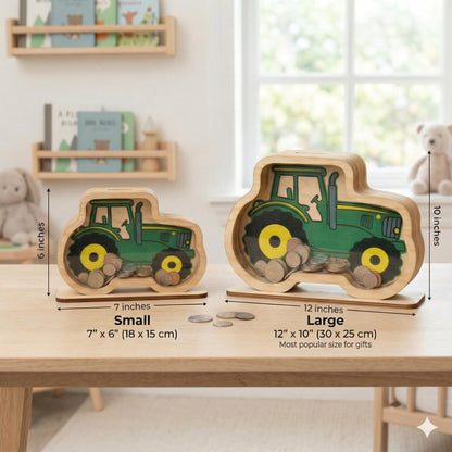 Personalized Tractor Wooden Piggy Bank, Custom Name Money Box, Wooden Kids Savings Bank, Boys Nursery Decor, Boy Birthday Gift