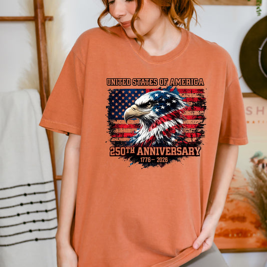 USA 250th Anniversary Shirt, American Eagle Patriotic T-Shirt, 1776-2026 USA Tee, Vintage Flag Shirt, 4th of July Gift, Comfort Colors | DA18