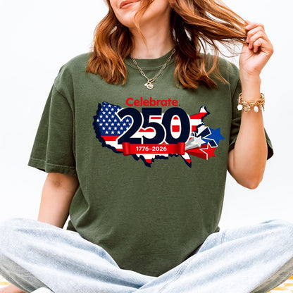 USA 250th Anniversary Shirt, Celebrate America 1776-2026 T-Shirt, Patriotic USA Map Tee, 4th of July Shirt, American Flag Shirt | MY58