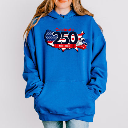 USA 250th Anniversary Shirt, Celebrate America 1776-2026 T-Shirt, Patriotic USA Map Tee, 4th of July Shirt, American Flag Shirt | MY58