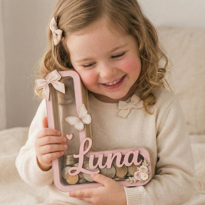Personalized Wooden Letter Piggy Bank for Girls, Custom Name Money Bank, Baby Girl Nursery Decor, Kids Saving Box, Birthday Gift for Baby