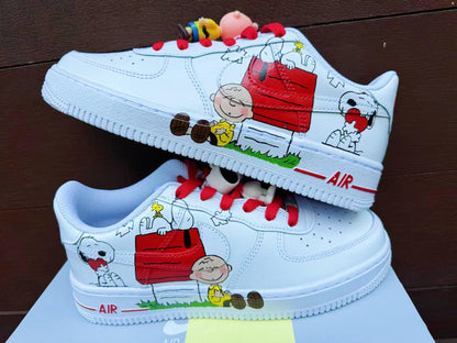 Custom Hand-Painted Air Force 1 Sneakers: Cartoon dog Yellow Bird AF1 white personalized gift design wedding fashion trainers shoes | FQ72