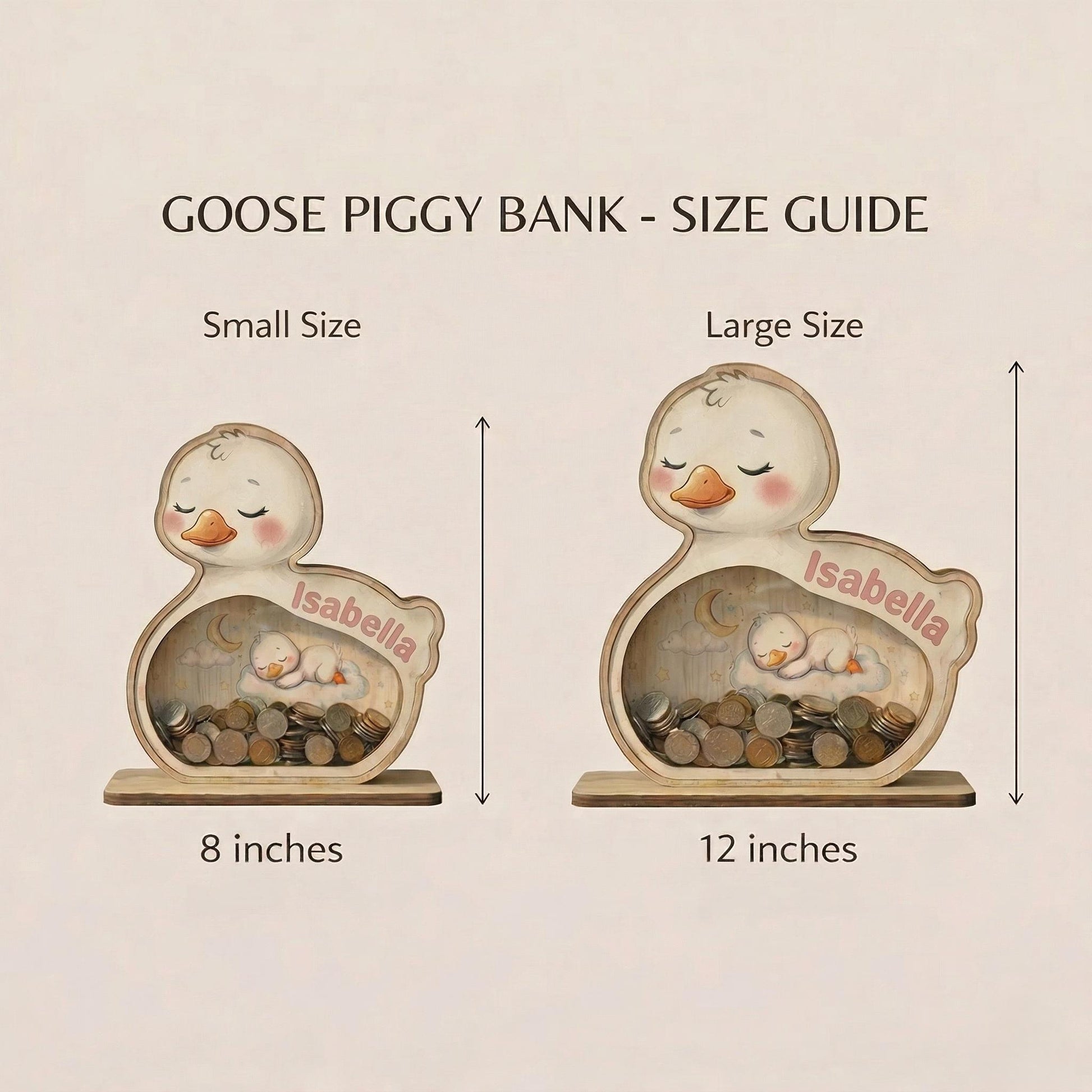 Personalized Goose Piggy Bank for Kids, Custom Name Wooden Coin Bank, Goose Nursery Decor, Kids Savings Bank, Gift for Boys Girls