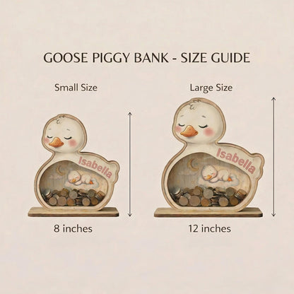 Personalized Goose Piggy Bank for Kids, Custom Name Wooden Coin Bank, Goose Nursery Decor, Kids Savings Bank, Gift for Boys Girls