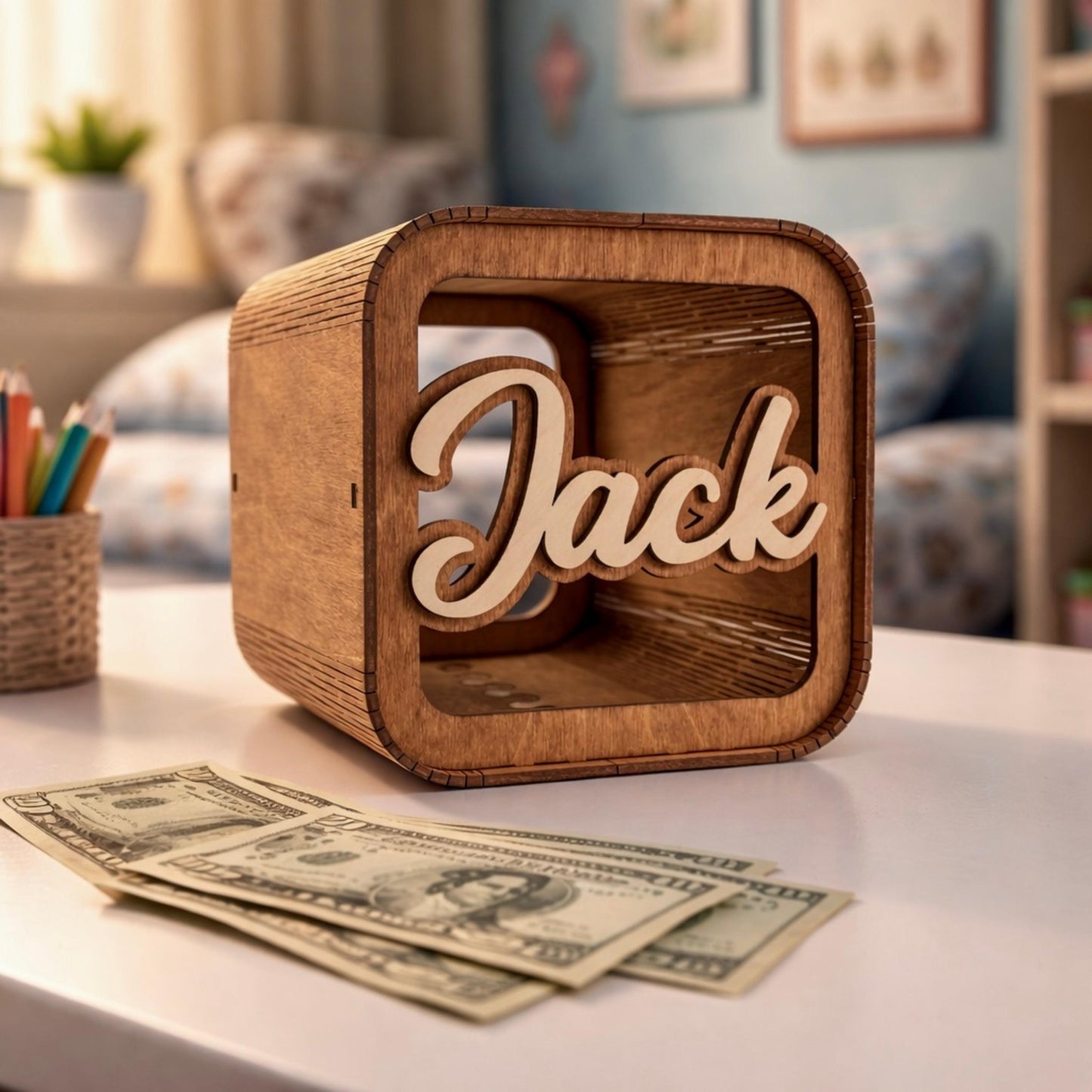 Personalized Kids Piggy Bank Wooden, Custom Name Money Box, Toddler Gift, Baby Shower Keepsake, Savings Coin Bank