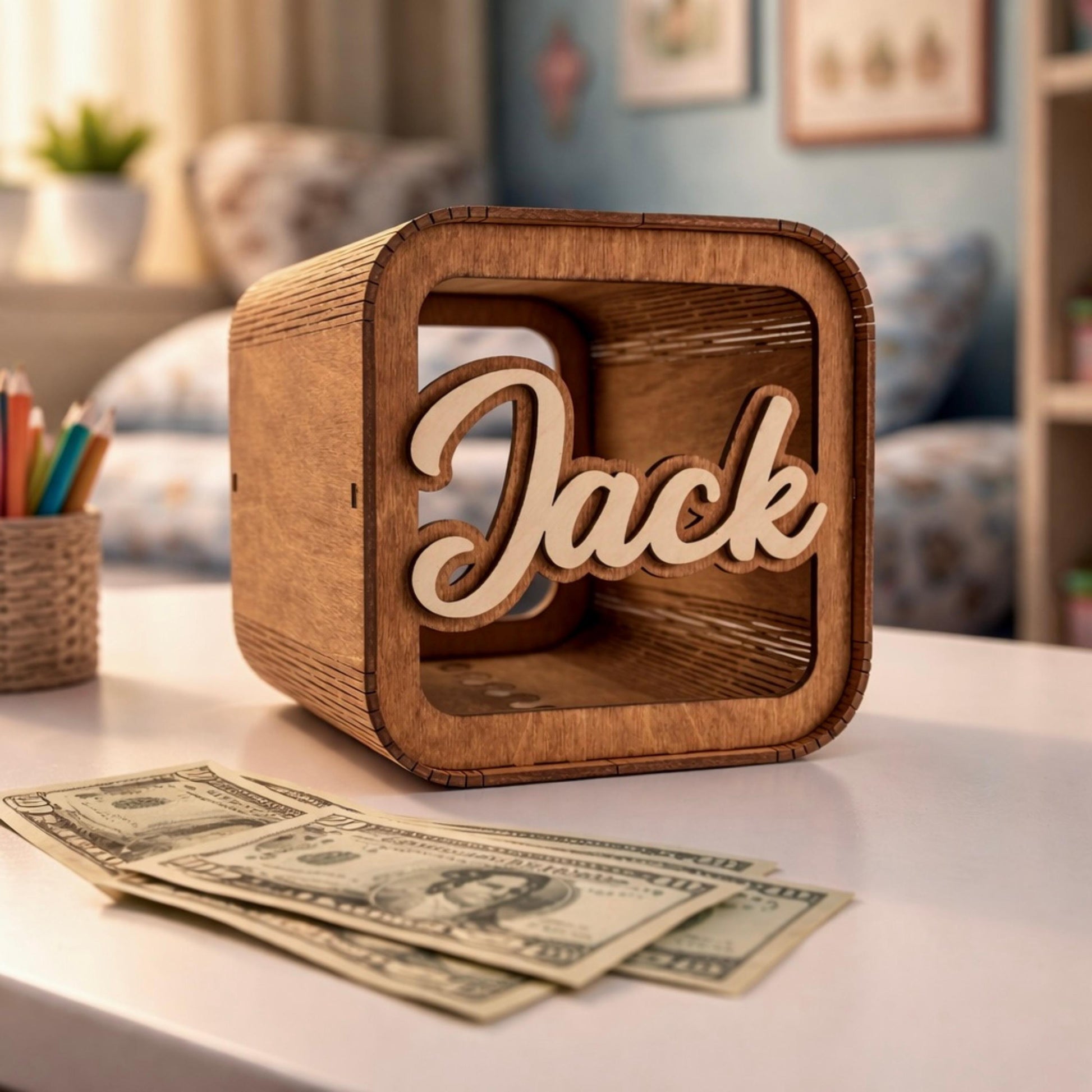 Personalized Kids Piggy Bank Wooden, Custom Name Money Box, Toddler Gift, Baby Shower Keepsake, Savings Coin Bank