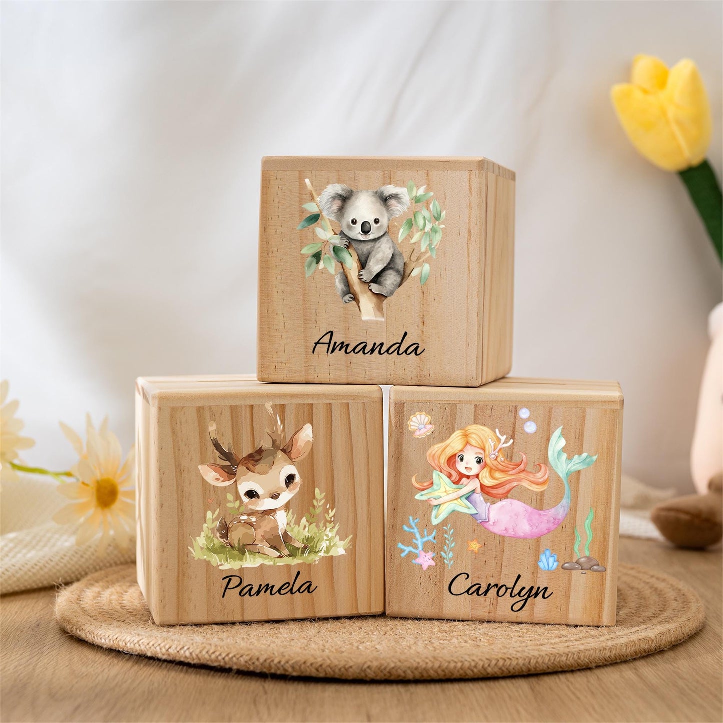 Personalised Kids Wooden Piggy Bank,Custom Name Money Box,Cute Animal Print Coin Bank,Baby Shower Gift,Birthday Gift for Boys & Girls
