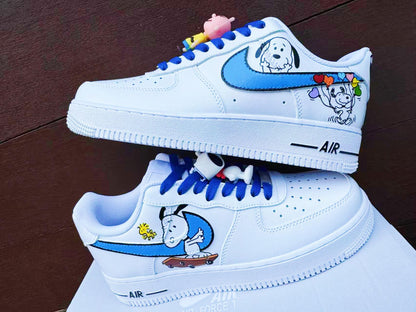 Custom Hand-Painted Air Force 1 Sneakers: Cartoon dog Yellow Bird AF1 white personalized gift design wedding fashion trainers shoes | PM97