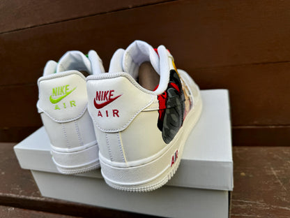 Hand-Painted Air Force 1 Sneakers: Custom Cartoon AF1 white personalized gift design wedding fashion trainers | EV90