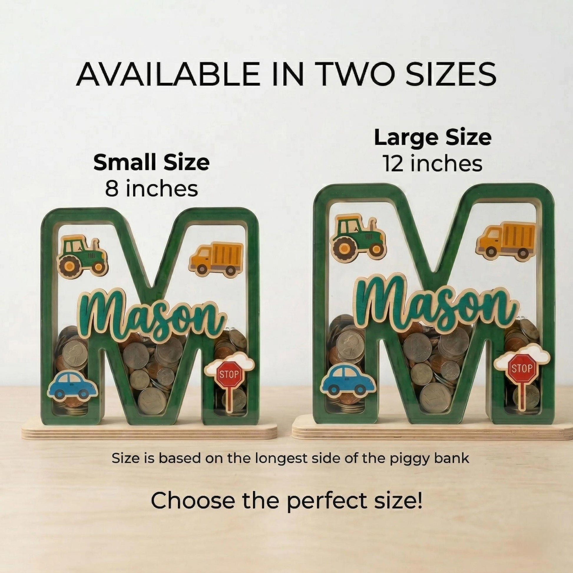 Personalized Car Wooden Piggy Bank Letter, Custom Name Coin Bank, Wooden Kids Saving Bank, Car Nursery Decor, Boys Gift
