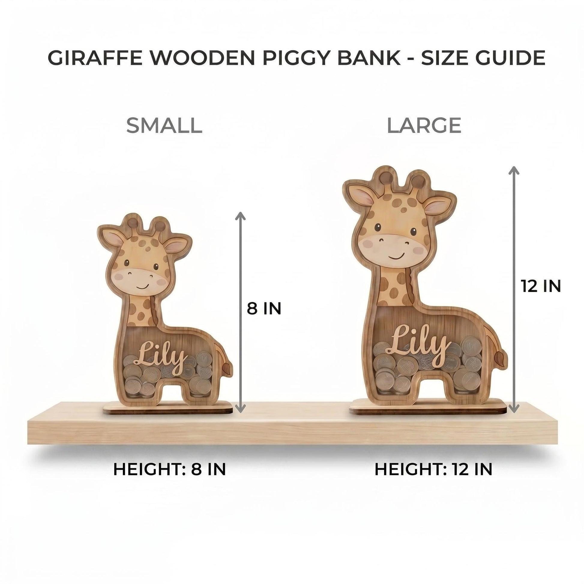 Personalized Giraffe Piggy Bank, Wooden Baby Bank with Name, Kids Money Saving Box, Nursery Decor, Custom Gift for Baby, Toddler Gift Idea