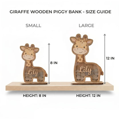 Personalized Giraffe Piggy Bank, Wooden Baby Bank with Name, Kids Money Saving Box, Nursery Decor, Custom Gift for Baby, Toddler Gift Idea