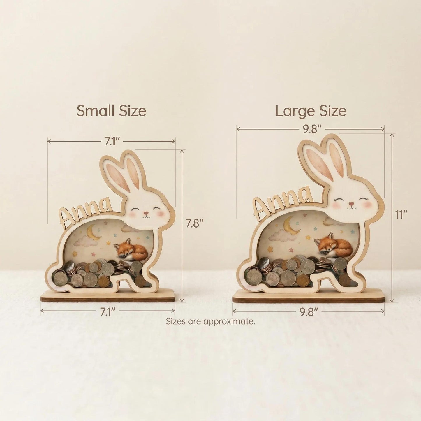 Personalized Bunny Piggy Bank, Wooden Coin Bank for Kids, Custom Name Money Box, Nursery Decor, Kids Savings Bank, Gift Idea for Girls