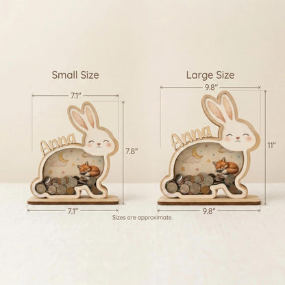 Personalized Bunny Piggy Bank, Wooden Coin Bank for Kids, Custom Name Money Box, Nursery Decor, Kids Savings Bank, Gift Idea for Girls