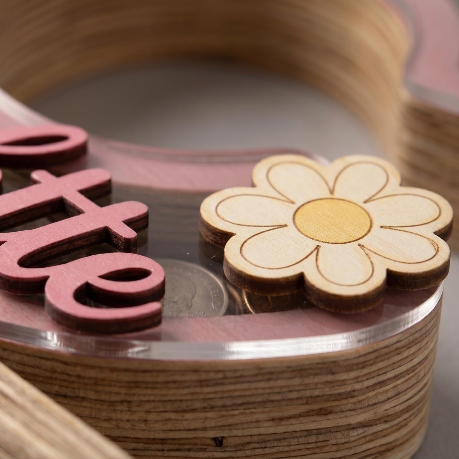 Personalized Wooden Letter Piggy Bank, Custom Name Money Box with Strawberry Decor, Wooden Initial Bank for Kids, Nursery Decor, Baby Gift