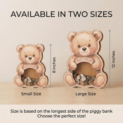 Personalized Teddy Bear Piggy Bank for Kids, Custom Name Wooden Coin Bank, Teddy Bear Nursery Decor, Kids Savings Bank, Gift for Boys Girls