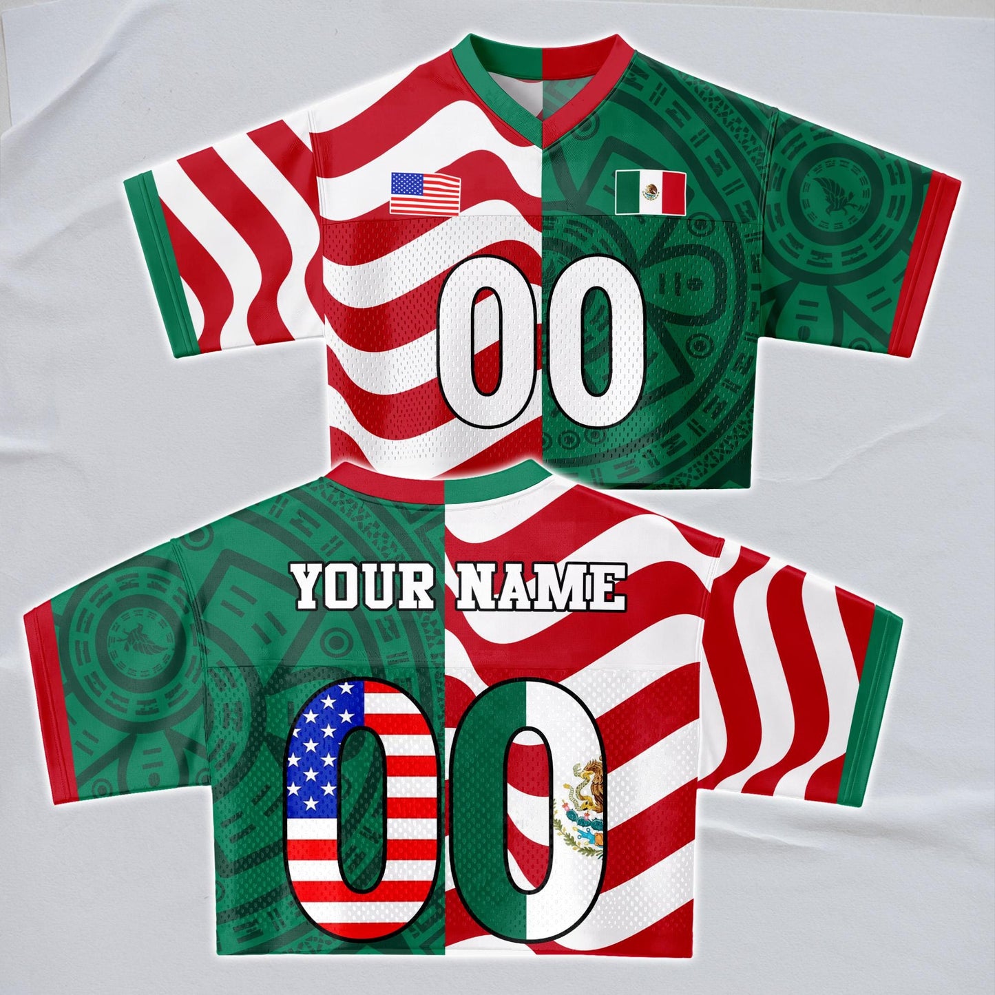 Custom USA Football Half & Half Jersey Crop Top, Personalized Binational Flag Shirt, Matching Fan Set, Game Day Outfit Gift | CT68