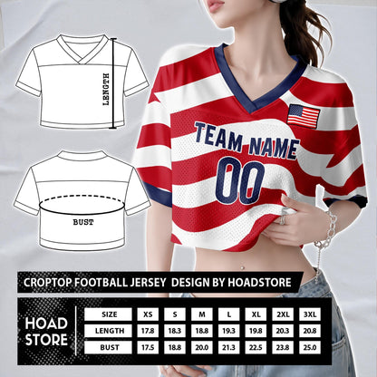 Custom USA 2026 Football Jersey Crop Top, Personalized Red White Blue Shirt, American Flag Fan Outfit, Game Day Gift | QS43