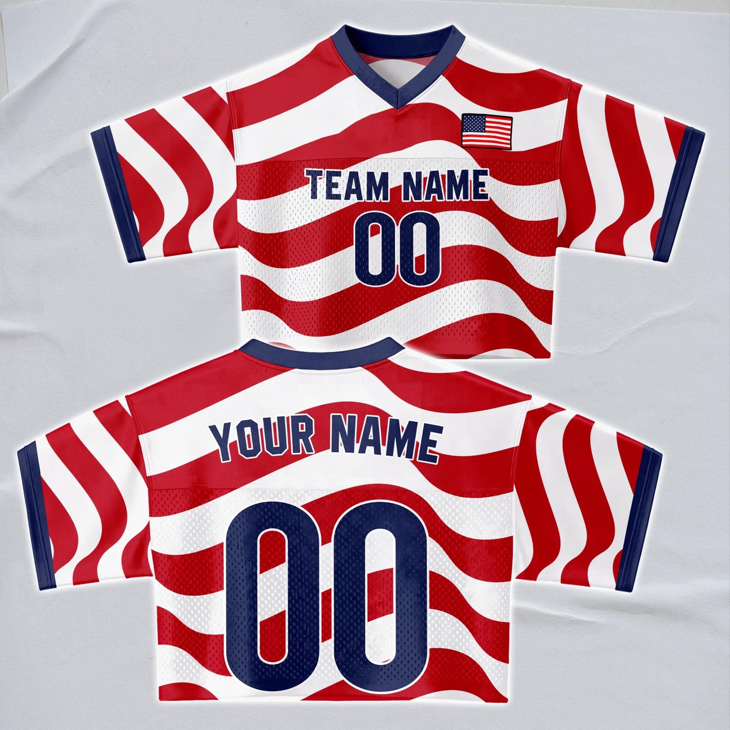 Custom USA 2026 Football Jersey Crop Top, Personalized Red White Blue Shirt, American Flag Fan Outfit, Game Day Gift | QS43