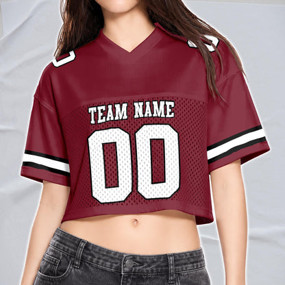 Custom Cheerleading Football Crop Top for Girls, Maroon Black White Jersey Shirt, Personalized Name Number Logo, College Game Day Outfit | DC16