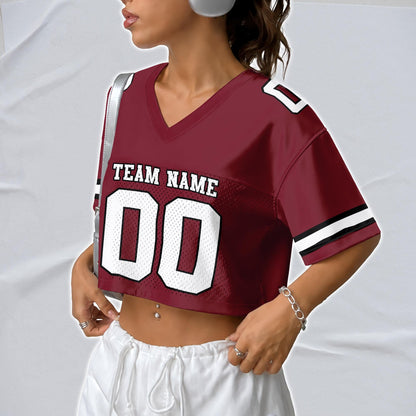 Custom Cheerleading Football Crop Top for Girls, Maroon Black White Jersey Shirt, Personalized Name Number Logo, College Game Day Outfit | DC16