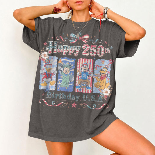 Vintage Disney 4th of July Shirt, America 250th Birthday Tee, Mickey Donald Goofy USA Comfort Colors Gift | CE38