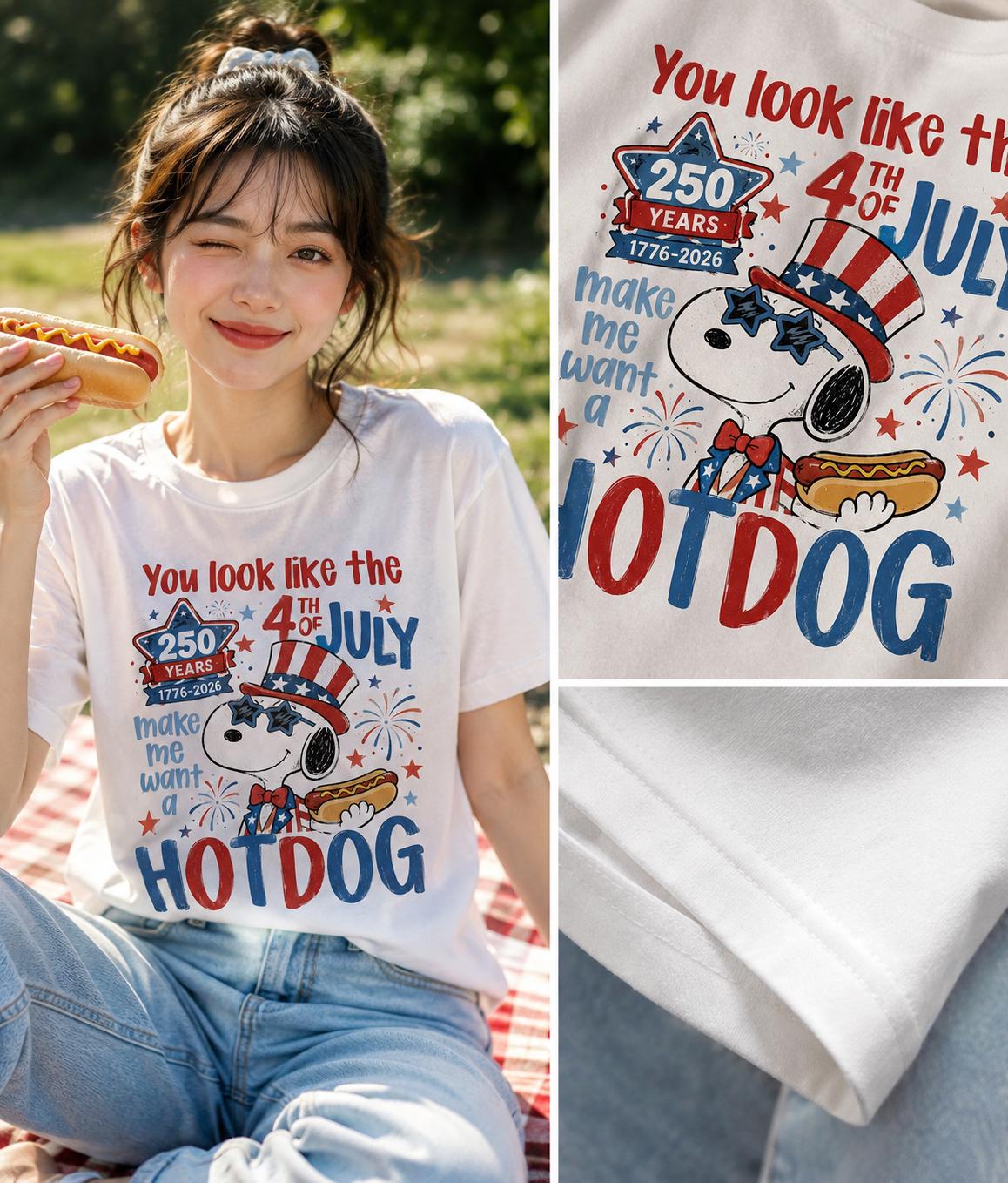 Snoopy Hotdog Shirt, You Look Like The 4th Of July Tee, Peanuts Patriotic Comfort Colors Summer Outfit | RF19