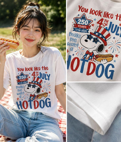 Snoopy Hotdog Shirt, You Look Like The 4th Of July Tee, Peanuts Patriotic Comfort Colors Summer Outfit | RF19