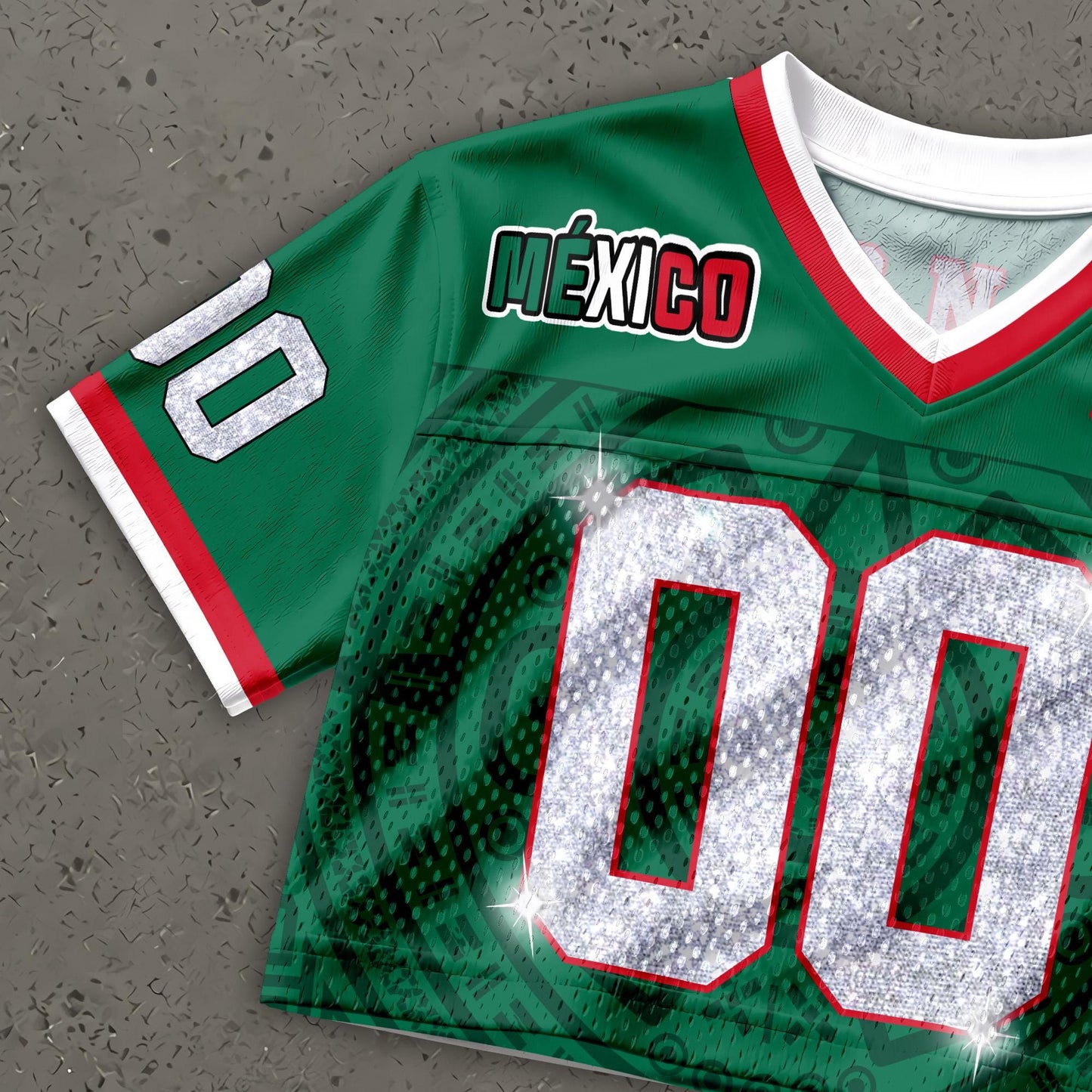 Custom Mexico Football Jersey for Women, Personalized Glitter Printed Name Number Mesh Crop Top, Green White Soccer Jersey, Mexican Shirt | IL51