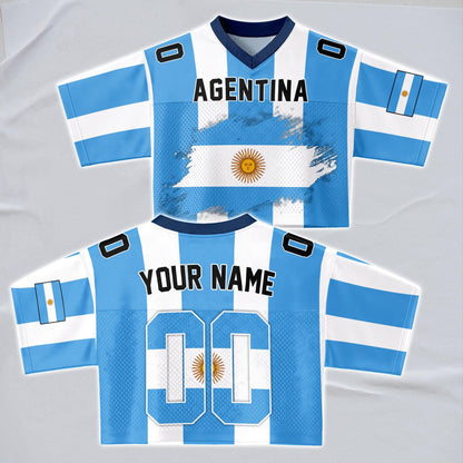 Custom Argentina Football Jersey for Women, Personalized Name Number Logo Mesh Crop Top, Summer Soccer 2026 Jersey,Argentina Girl Shirt 2026 | DM63